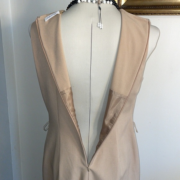 Anthropologie Calvin Klein Tan Ruffle Front Sleeveless Midi Dress.   Size 10. - Picture 5 of 13